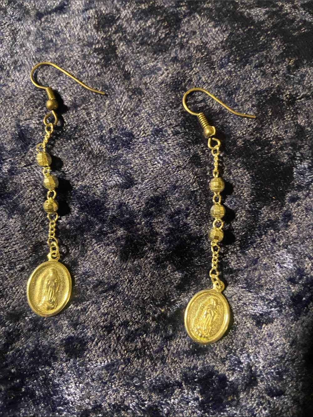 Gold Virgin Mary Medal Dangle Earrings - Women's Religious Jewelry